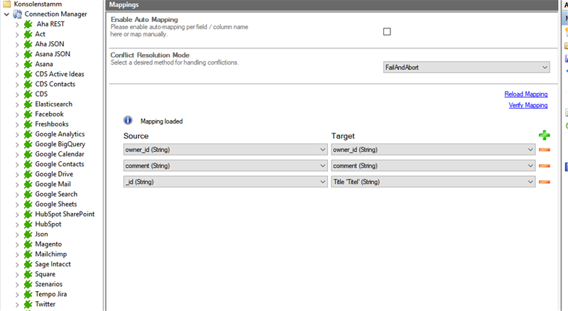 Mapping in the Layer2 Cloud Connector for MongoDB Cloud data integration