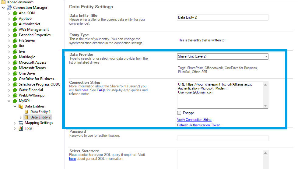 Target setup for mysql integration in the Layer2 Cloud Connector