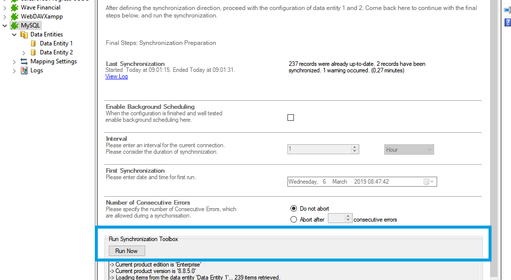 Start the data integration of mysql