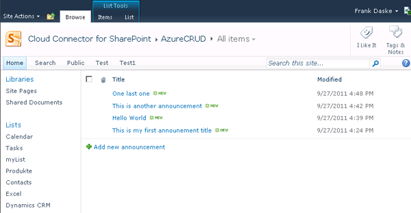 native sharepoint list connected to sql azure