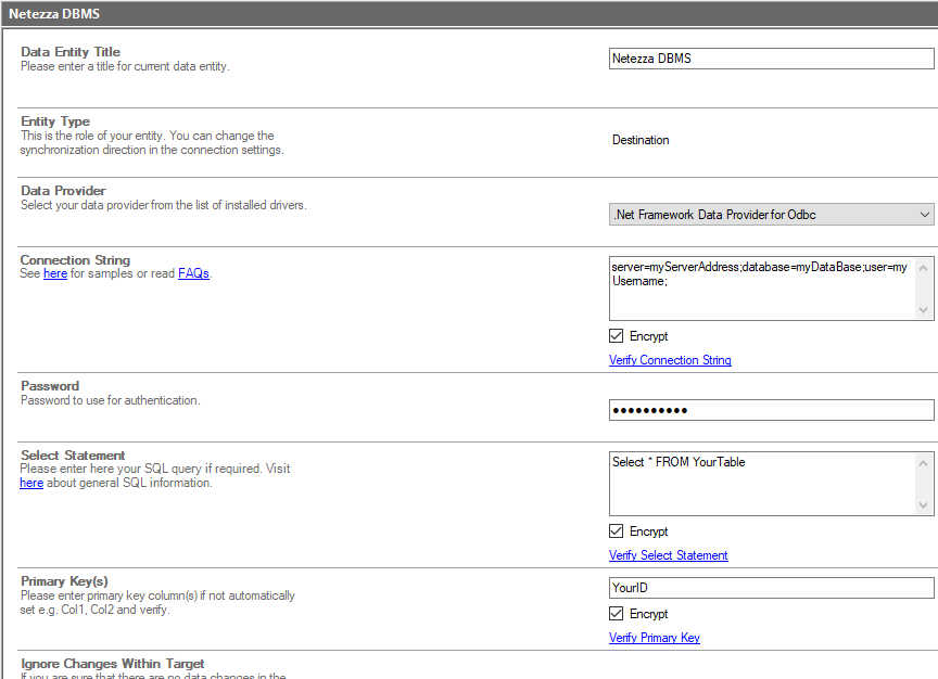 Example Configuration Netezza DBMS