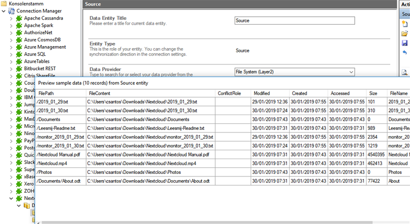 Screenshot of a preview of your Nextcloud data integration