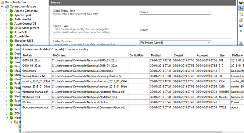 Preview data of Nextcloud integration