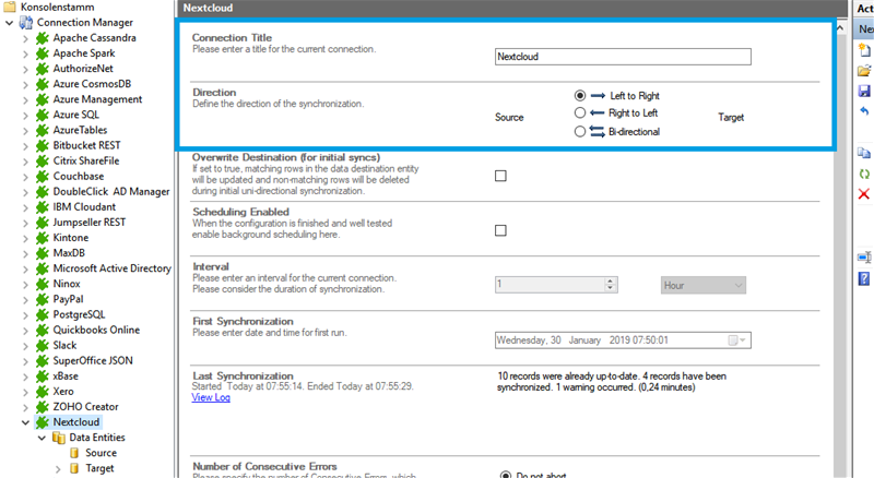 Step 1 Nextcloud connection setup