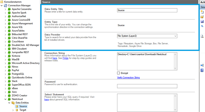 Screenshot of Data Entity 1 to connect Nextcloud with SharePoint