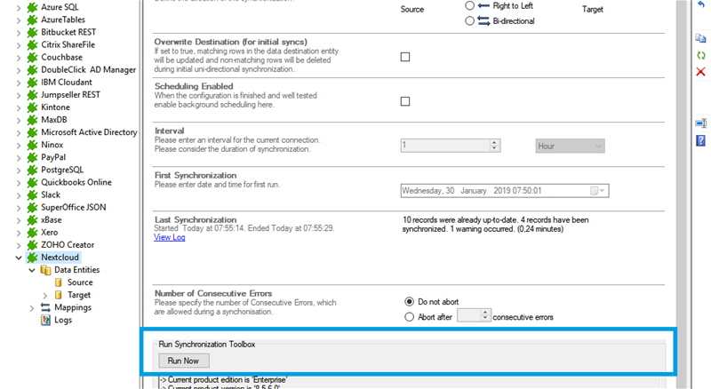 Screenshot of how to run a Nextcloud SharePoint connection