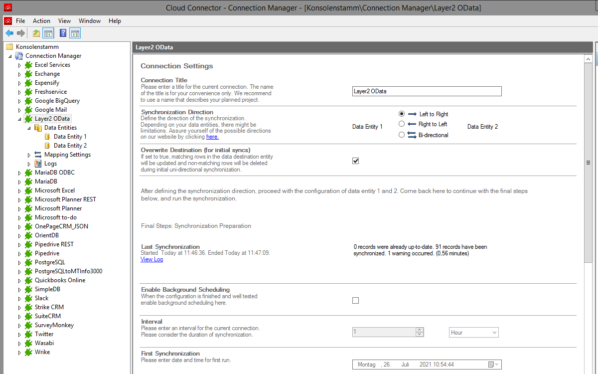 Layer2 Cloud Connector Connection Configuration