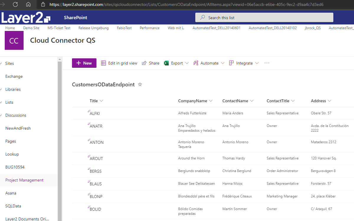 Layer2 Cloud Connector Connection Destination SharePoint Library