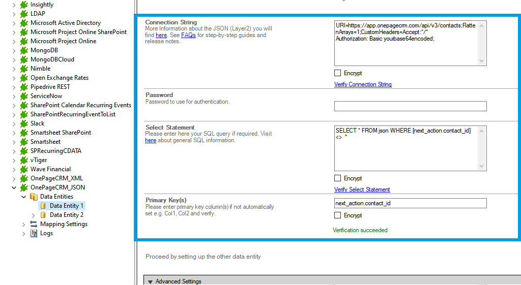 Step 2.5 OnePageCRM integration connection string setup.png