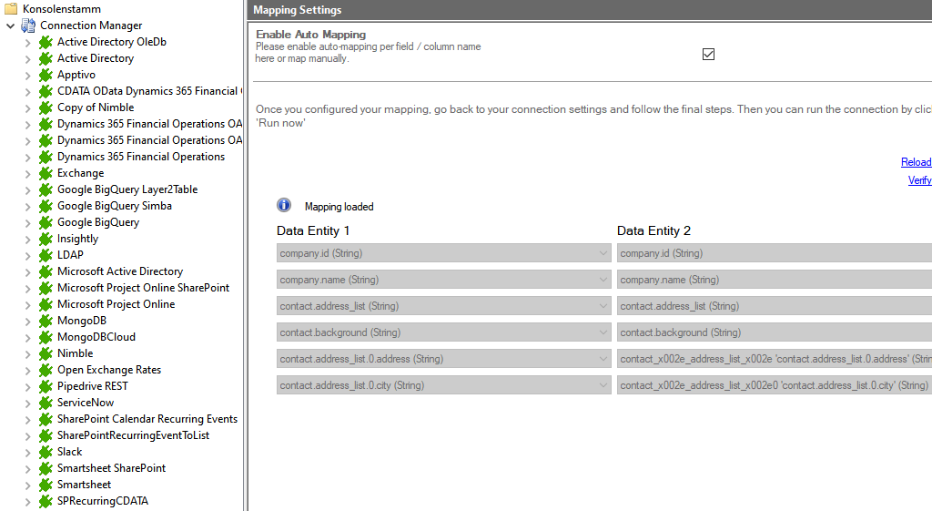 Mapping in the Layer2 Cloud Connector for OnePageCRM data integration