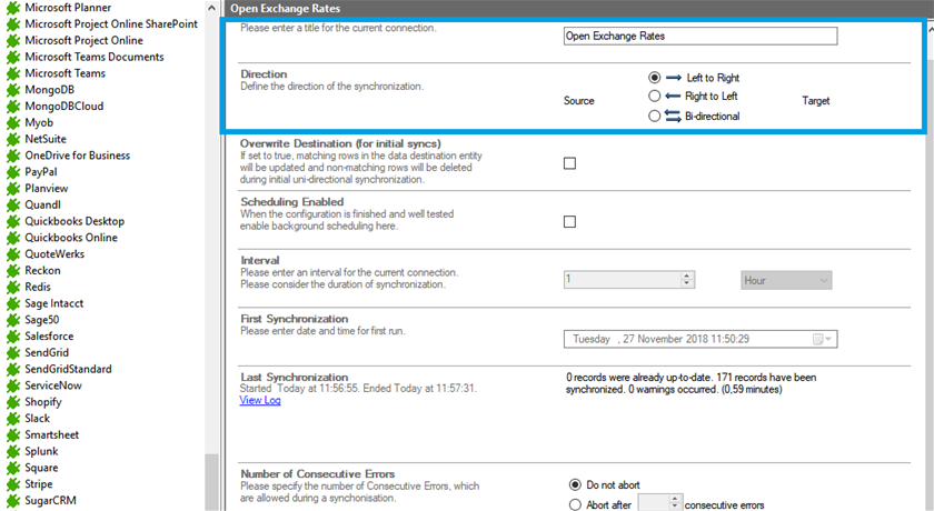 Connection setup for open exchange rates in the Layer2 Cloud Connector