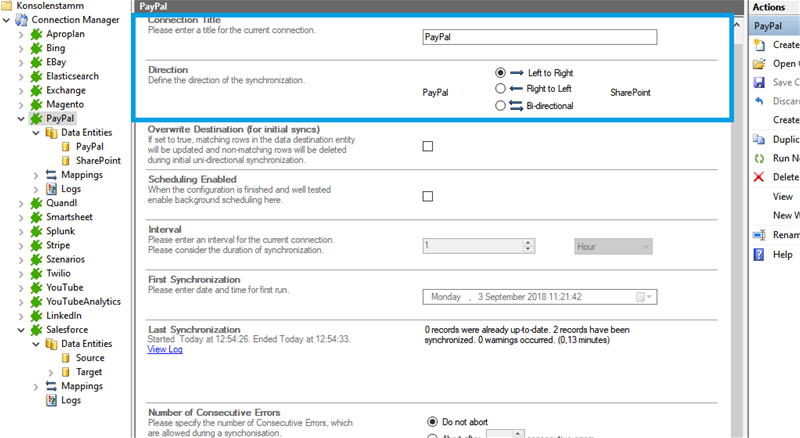 Connection setup for PayPal integraton in the Layer2 Cloud Connector