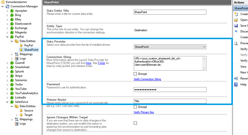 Target setup for PayPal integration in the Layer2 Cloud Connector