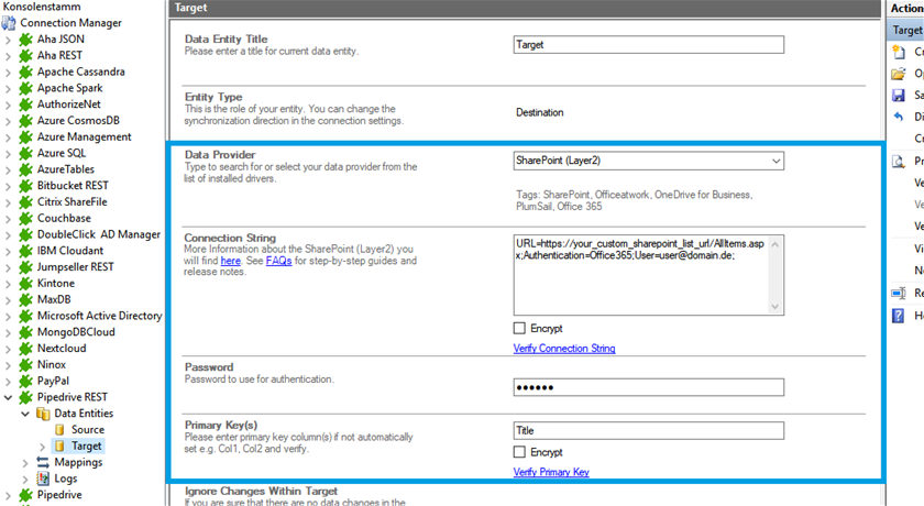 Target setup for pipedrive integration in the Layer2 Cloud Connector