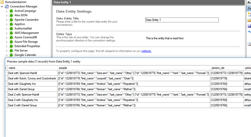 Preview data of PipelineDeals integration