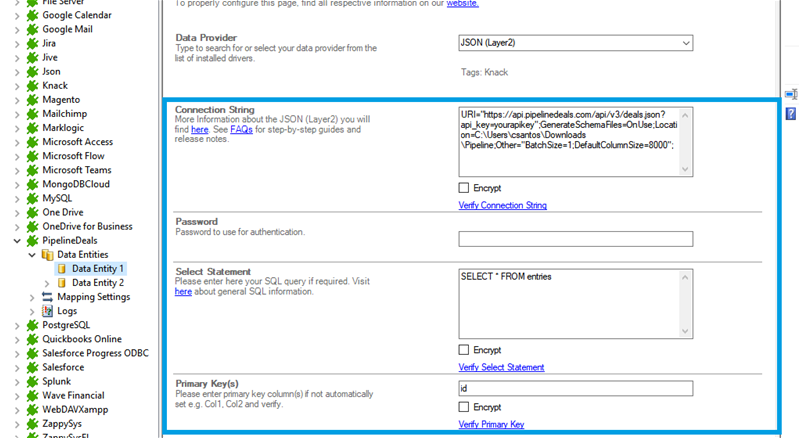 Step 2.5 PipelineDeals integration connection string setup