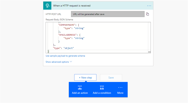 Microsoft Flow set JSON schema