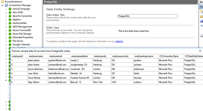 Preview data of PostgreSQL integration