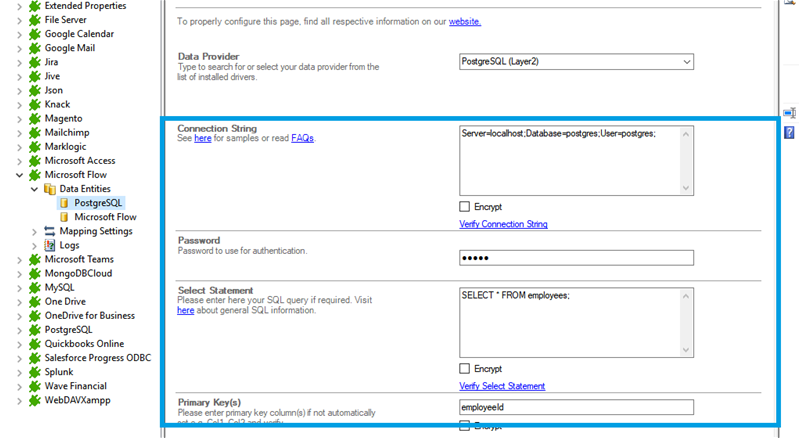 Step 2.5 PostgreSQL integration connection string setup