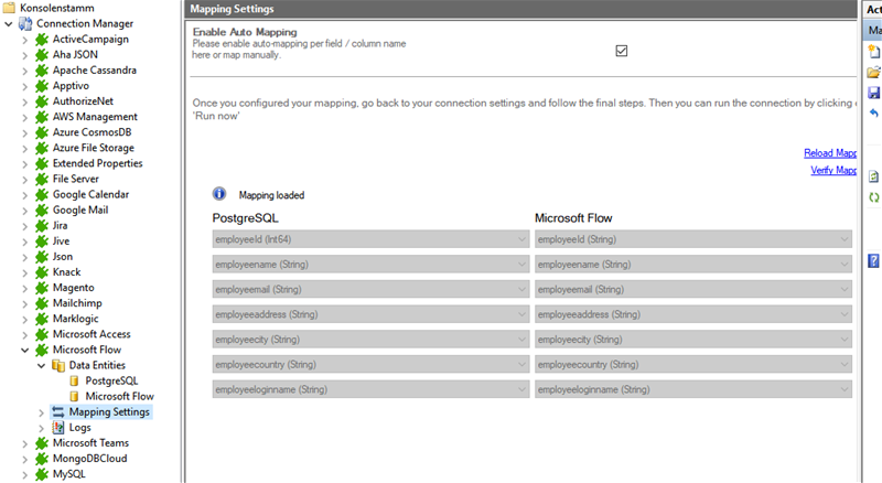 Step 4 PostgreSQL integration mapping