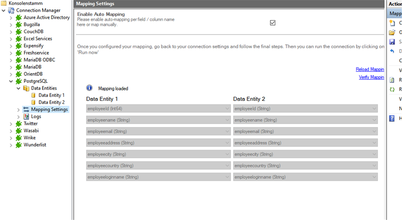 Mapping in the Layer2 Cloud Connector for postgresql data integration