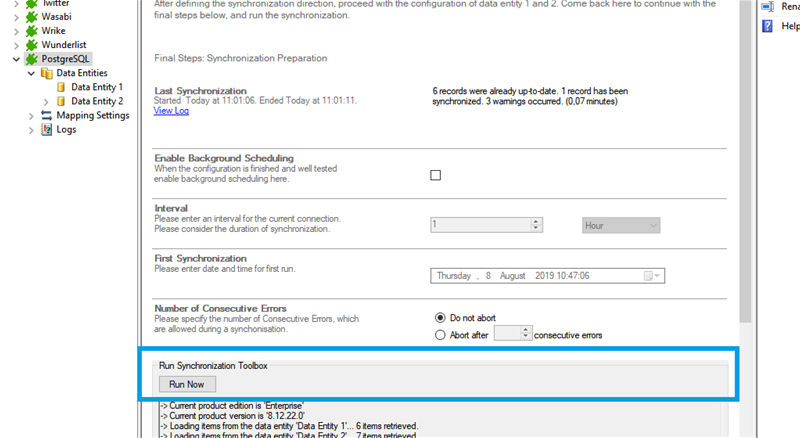 Start the data integration of postgresql