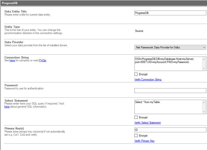 Example Connection of Progress Integration