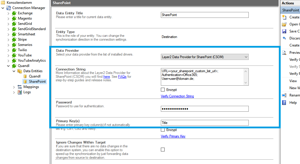 Target setup for Quandl integration in the Layer2 Cloud Connector