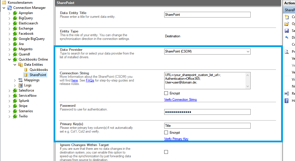 Target setup for quickbooks online integration in the Layer2 Cloud Connector