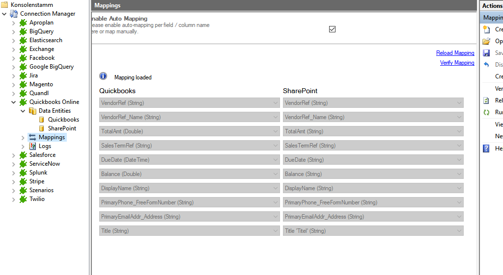 Mapping in the Layer2 Cloud Connector for quickbooks online data integration