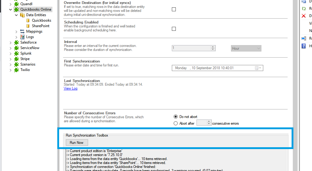 Start the data integration of quickbooks online