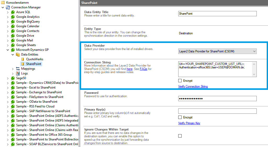 target configuration in the Layer2 Cloud Connector for QuoteWerks data integration