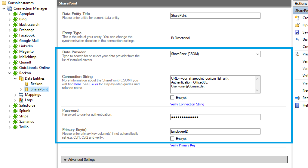 Target setup for Reckon Desktop integration in the Layer2 Cloud Connector