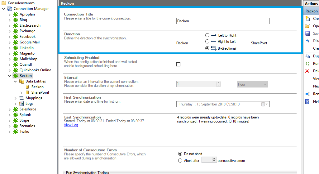 Connection setup for Reckon Desktop in the Layer2 Cloud Connector