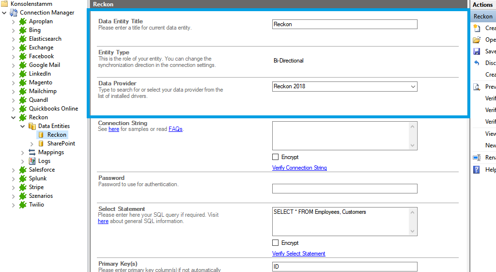 Source setup for Reckon Desktop integration in the Layer2 Cloud Connector