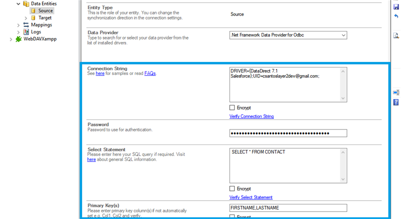 Step 2.5 Salesforce integration connection string setup