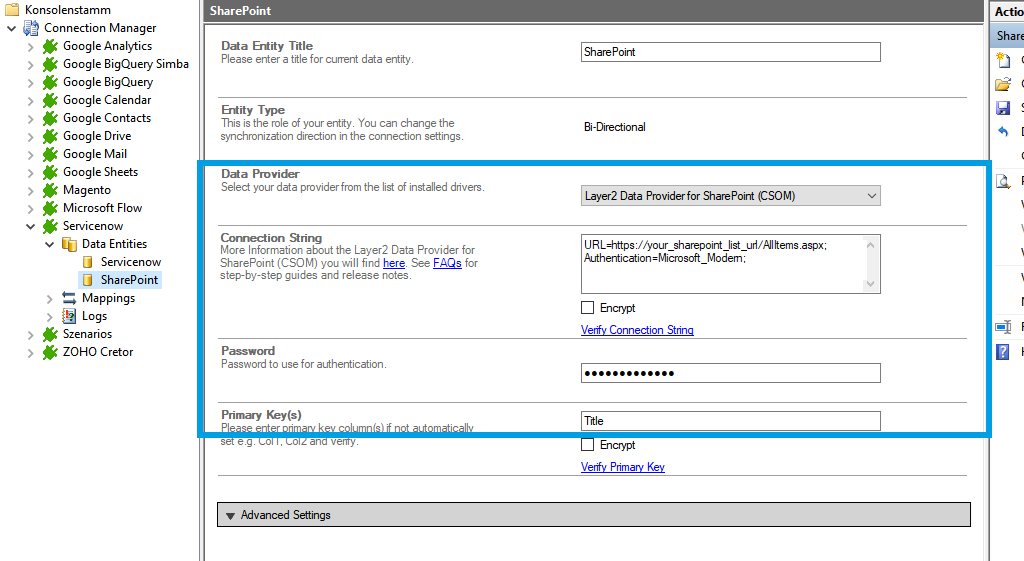 Target setup for ServiceNow integration in the Layer2 Cloud Connector