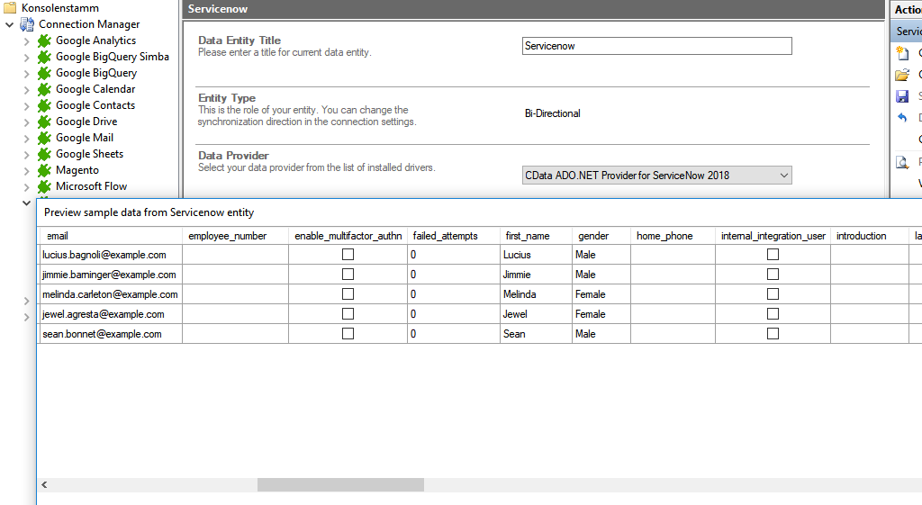 Preview data of Servicenow integration in the Layer2 Cloud Connector