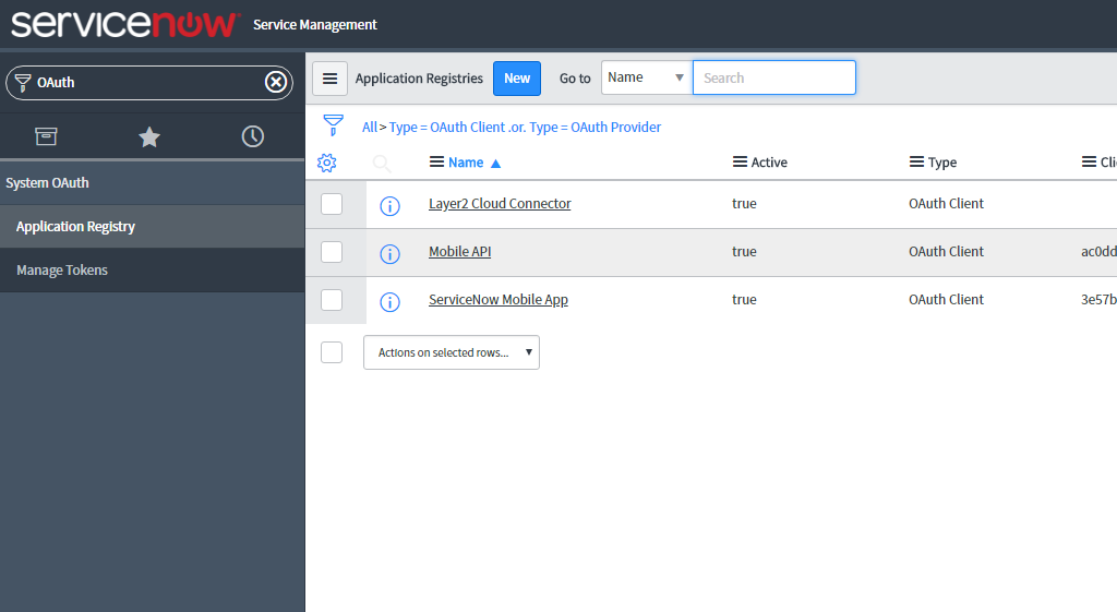 Servicenow application registry