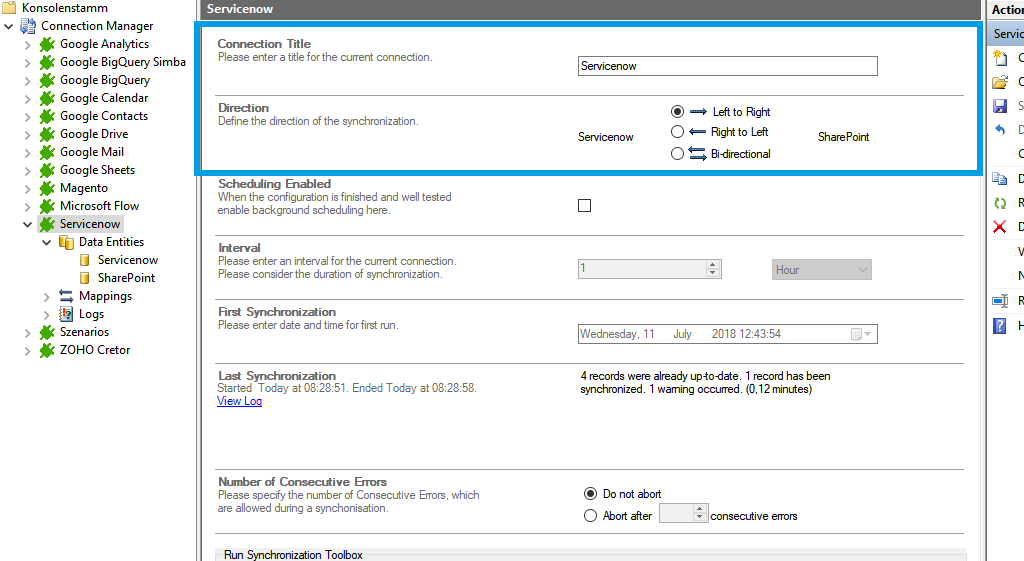 Connection setup for Servicenow in the Layer2 Cloud Connector