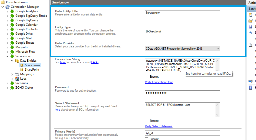 Source setup for Servicenow integration in the Layer2 Cloud Connector