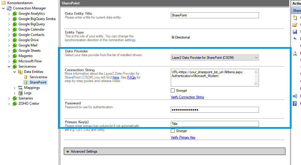 Target setup for Servicenow integration in the Layer2 Cloud Connector
