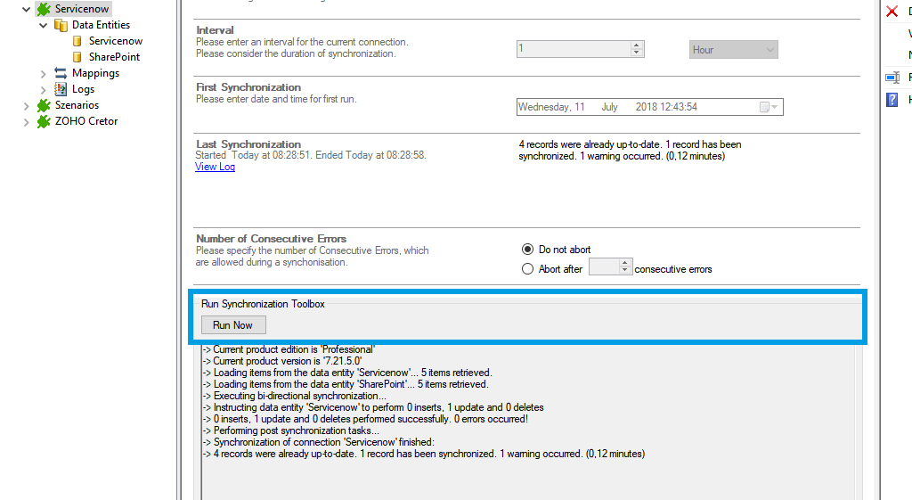 Start the data integration of Servicenow
