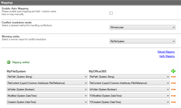 Field mapping example for file sync to sharepoint library