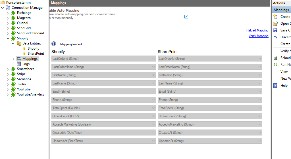 Mapping in the Layer2 Cloud Connector for Shopify data integration