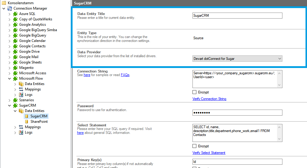 Source setup for sugarcrm integration in the Layer2 Cloud Connector