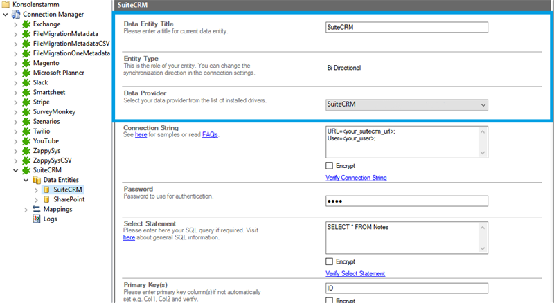 Source stettings for SuiteCRM integration