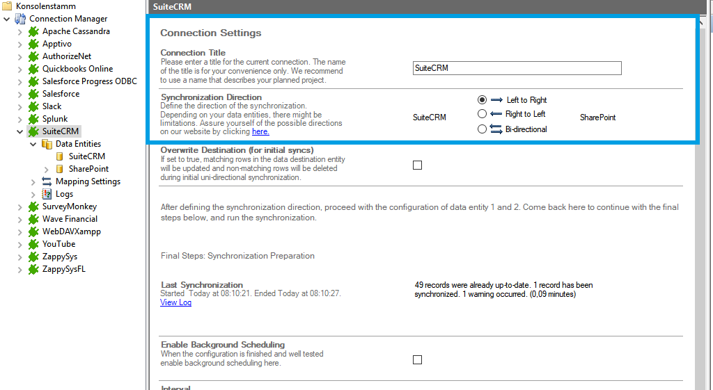 Step 1 SuiteCRM connection setup.png