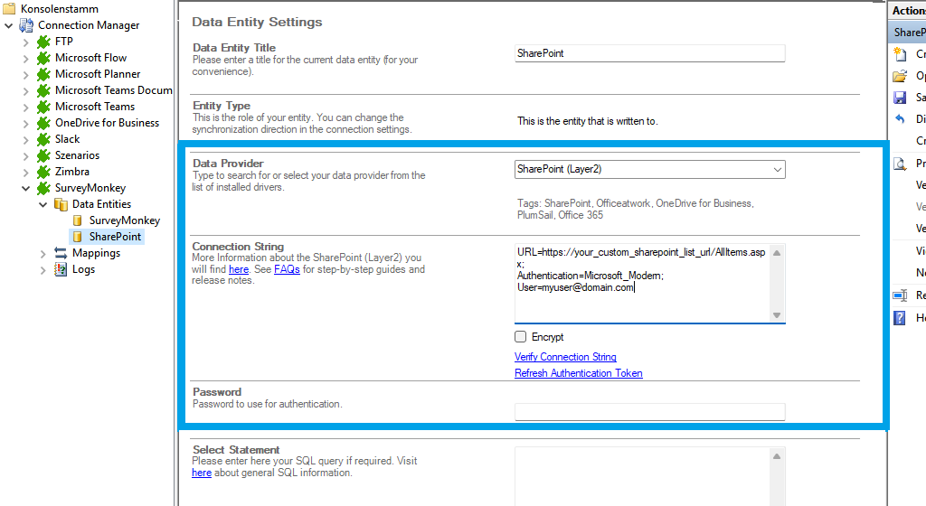 Target setup for SurveyMonkey integration in the Layer2 Cloud Connector