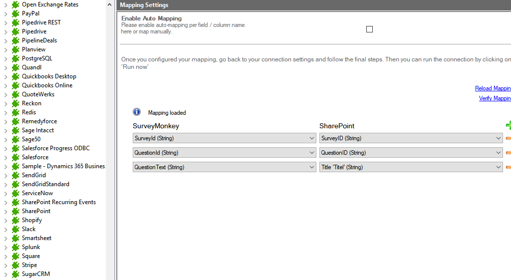 Mapping in the Layer2 Cloud Connector for SurveyMonkey data integration